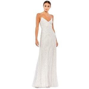 Mac Duggal 10817 Pearl White Beaded Art Deco Full Length Gown Dress Women’s US 4